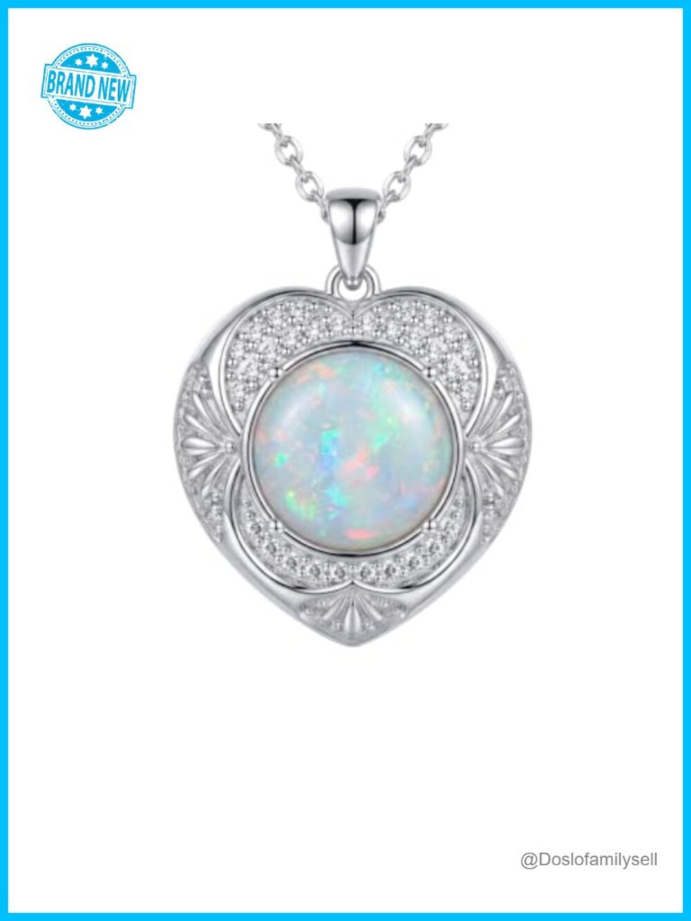 Sterling Silver Opal Moissanite Pendant Necklace Dainty Heart Pear Round